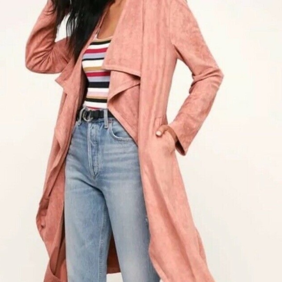 Lulus Jackets & Blazers - LULUS CITY OF TREES MAUVE PINK SUEDE TRENCH XSMALL